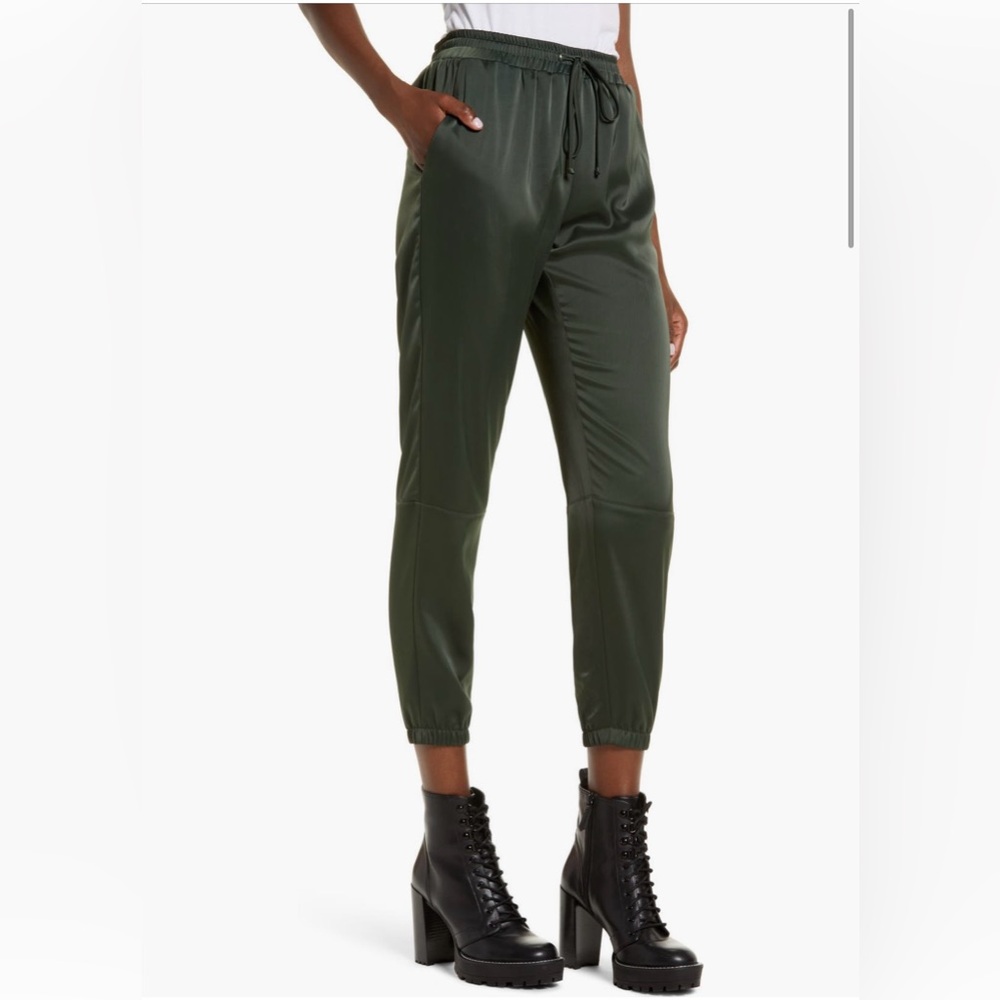 Socialite Satin Joggers in Dark Green